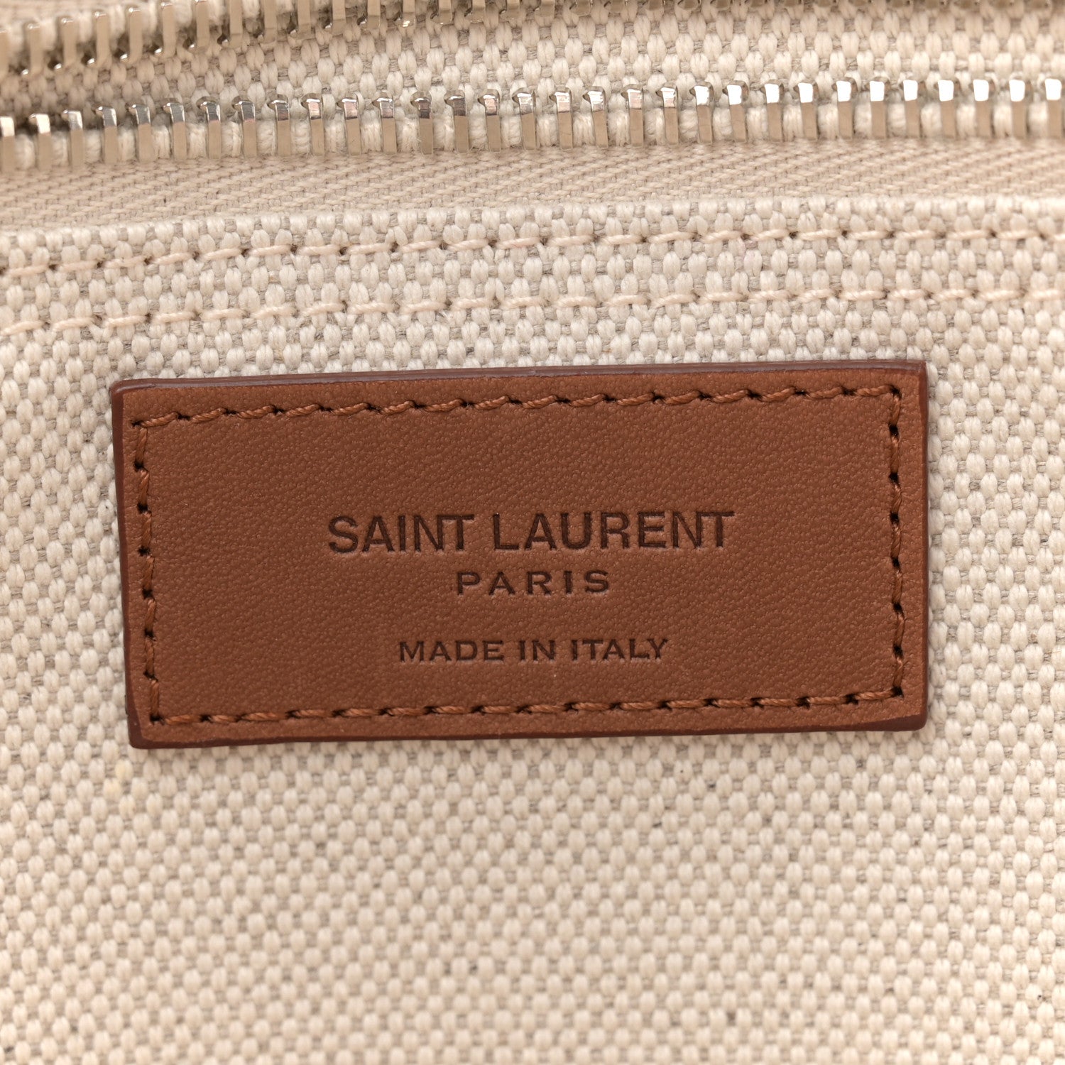 Saint Laurent Linen Calfskin Rive Gauche Basket Tote Optic White Tan 6 of 13