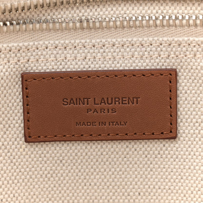 Saint Laurent Linen Calfskin Rive Gauche Basket Tote Optic White Tan 6 of 13