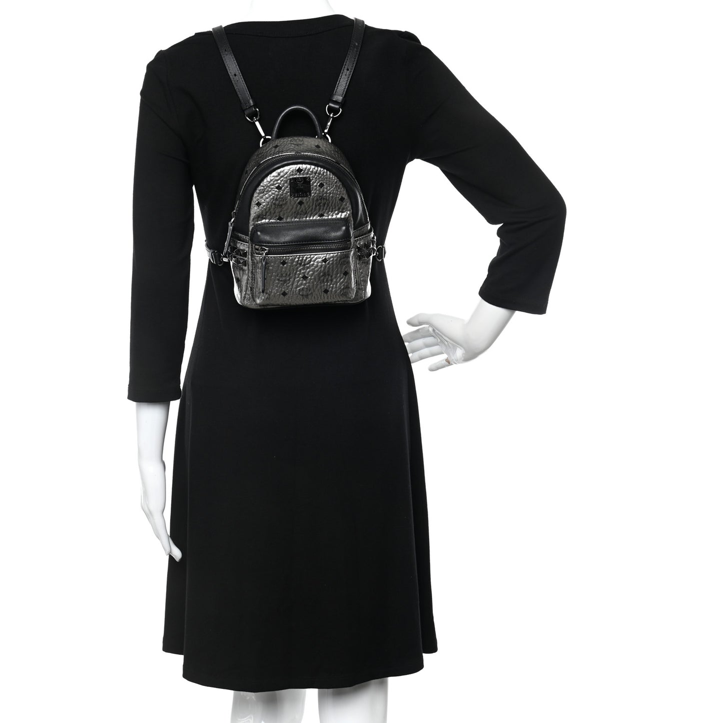 Metallic Visetos Studded X-Mini Bebe Boo Backpack Silver