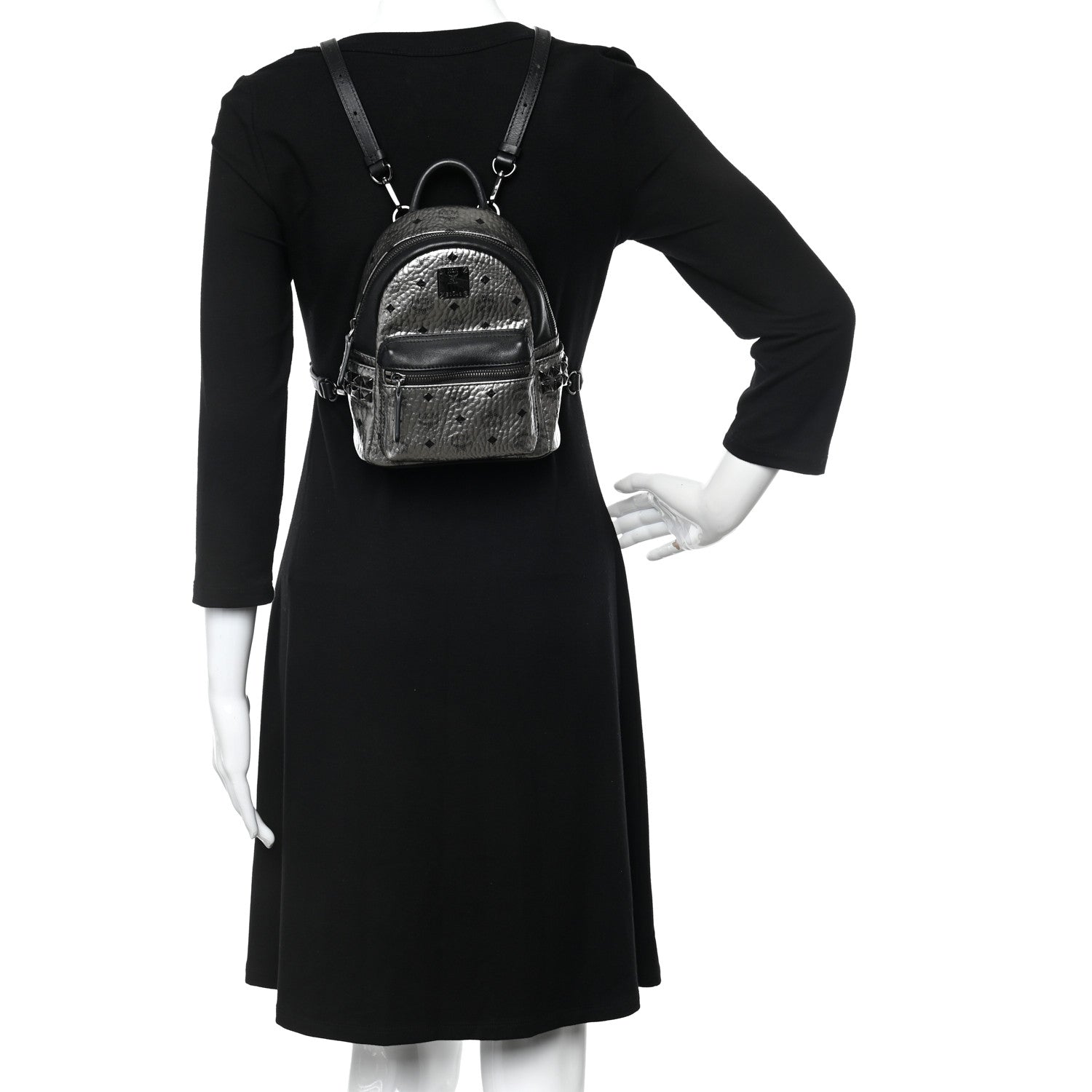 MCM Metallic Visetos Studded X-Mini Bebe Boo Backpack Silver 2 of 12