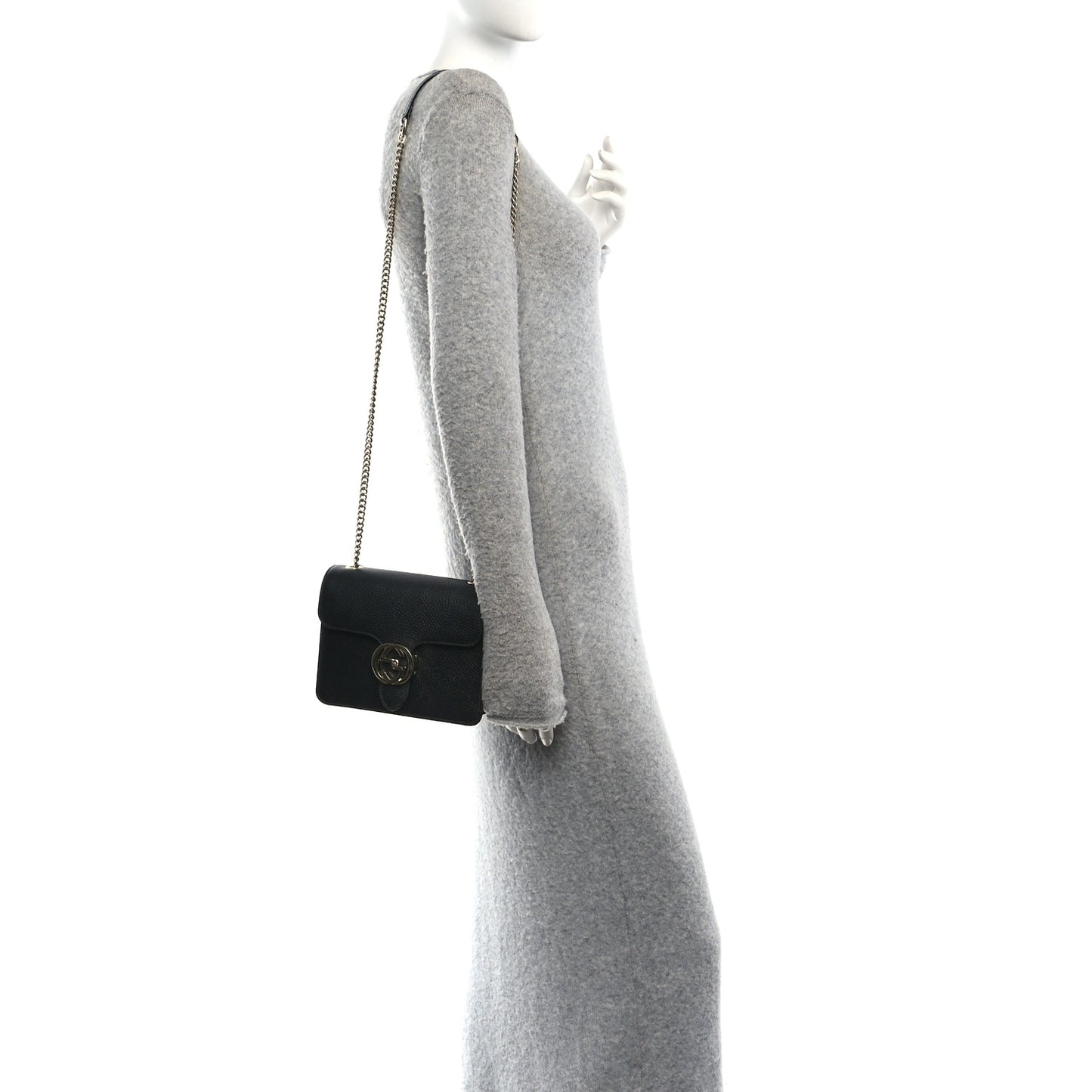 Dollar Calfskin Small Interlocking G Shoulder Bag Black Black