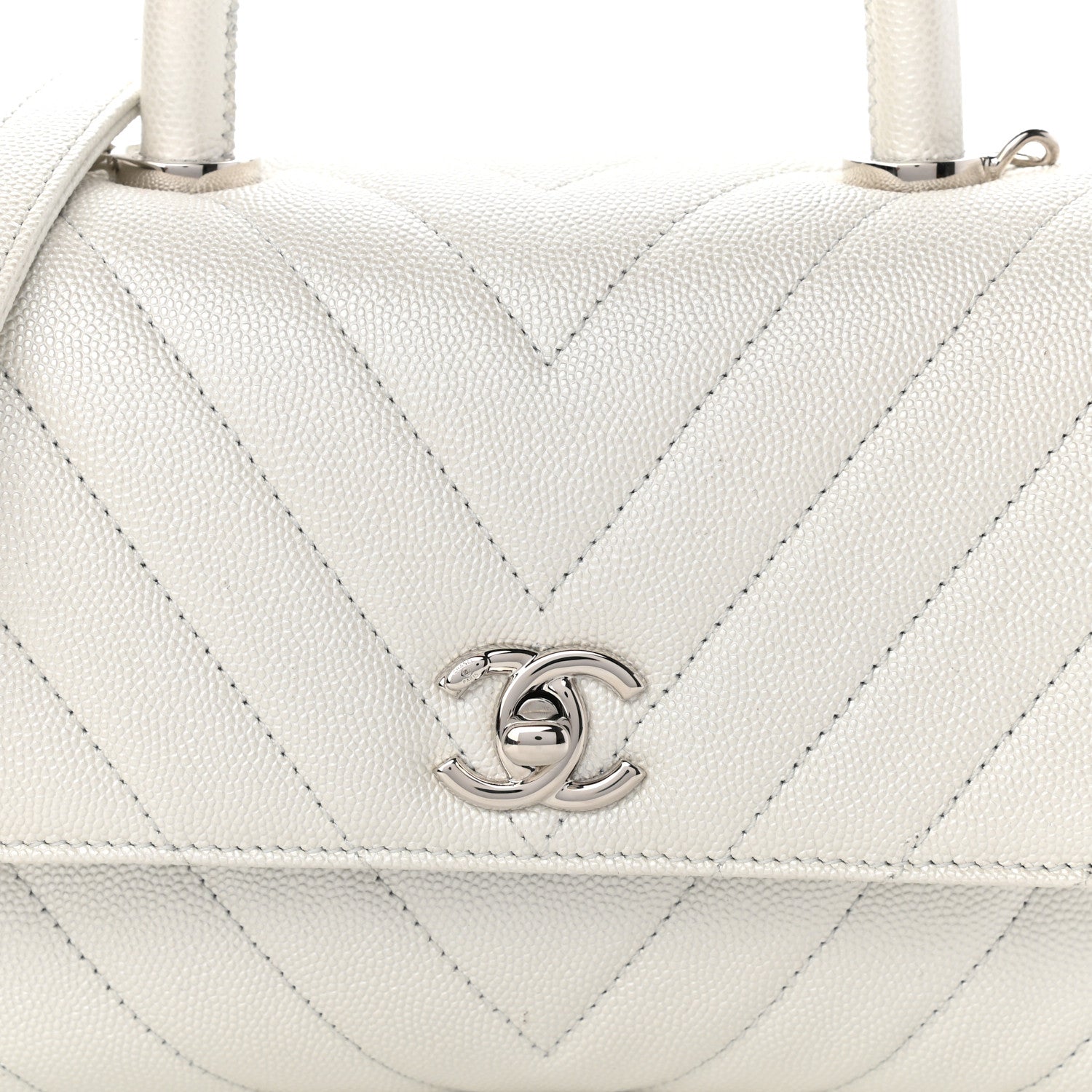 Chanel Iridescent Caviar Chevron Quilted Mini Coco Handle Flap White 15 of 19