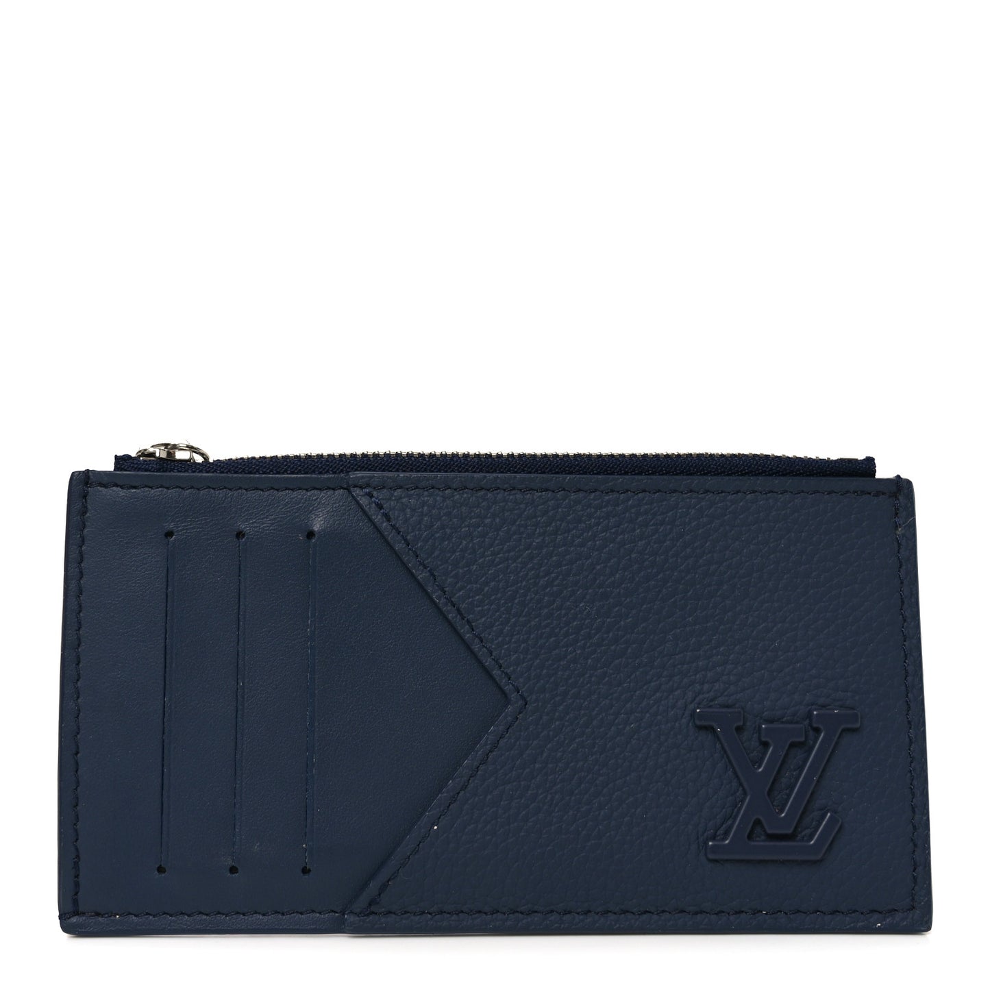 Calfskin Aerogram Coin Card Holder Navy Blue