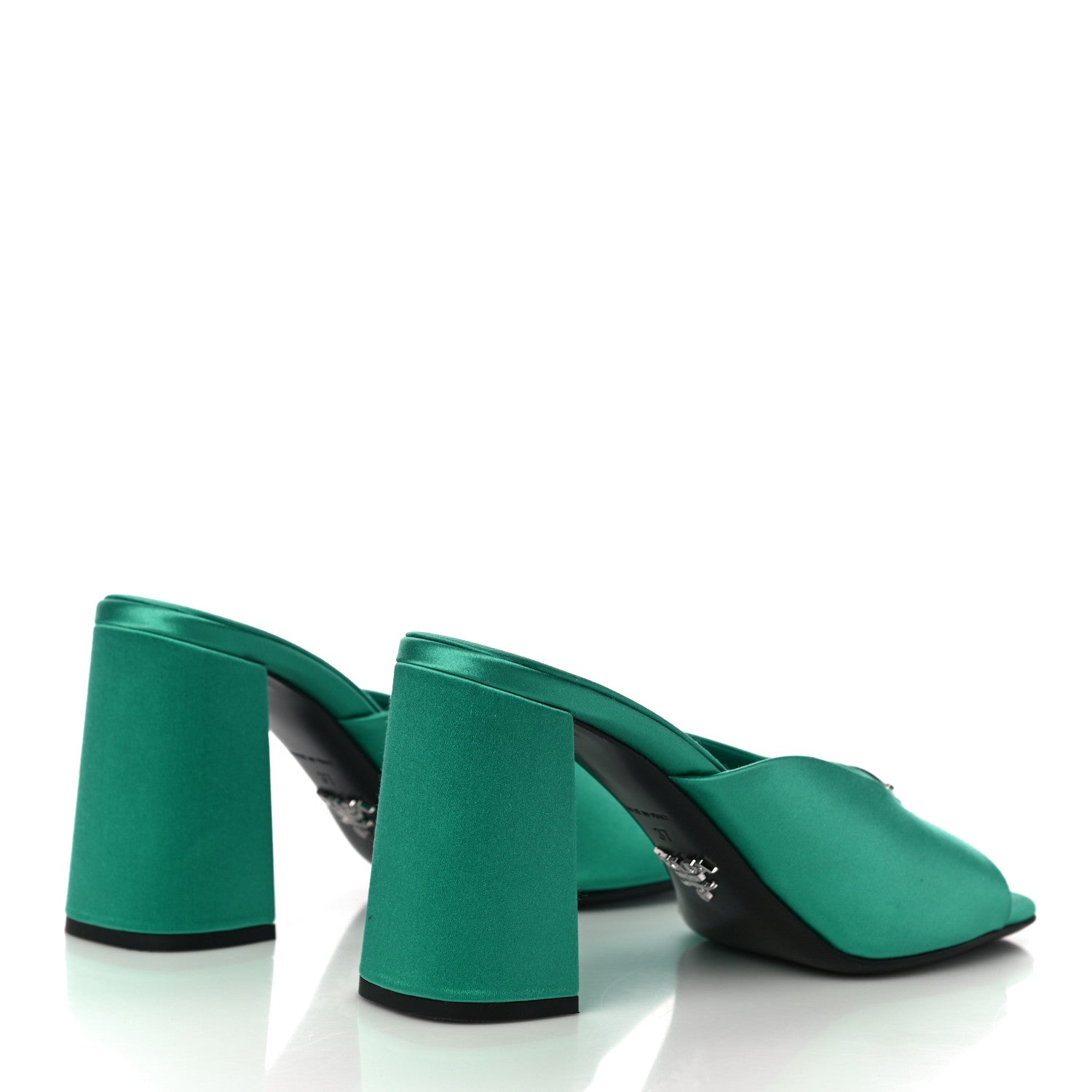 Prada Satin Metal Triangle Logo 85mm Slide Sandals 37 Assenzio 3 of 11