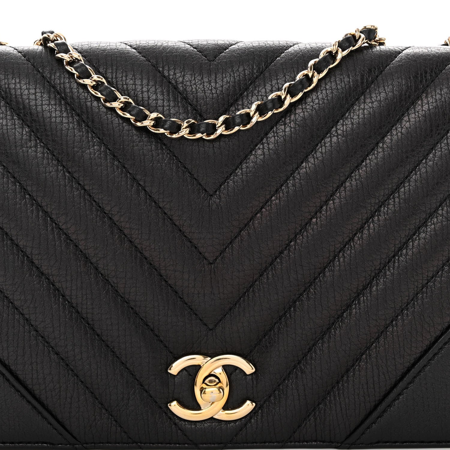Chanel Grained Calfskin Chevron Quilted Medium Statement Flap Black 8 of 10