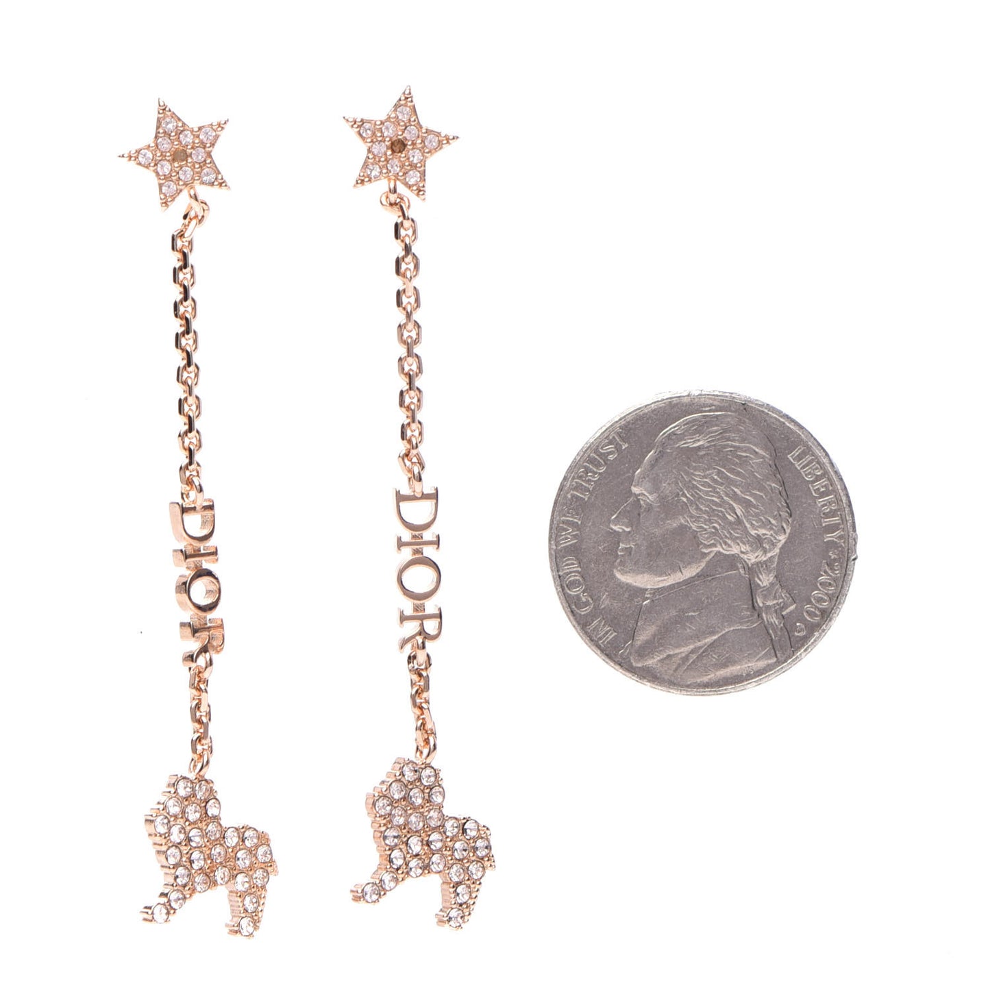 Crystal Diorable Lion Logo Drop Earrings Rose Gold
