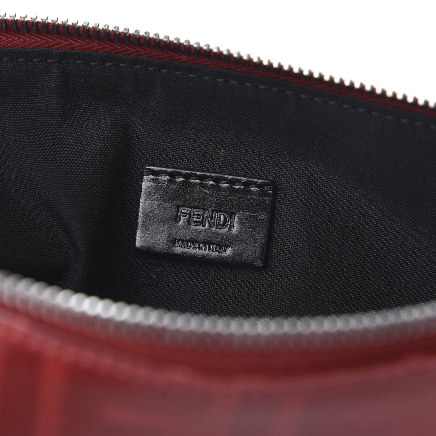 Glazed Fabric Vitello Century FF 1974 Stamp Patch Flat Pouch Rosso Black