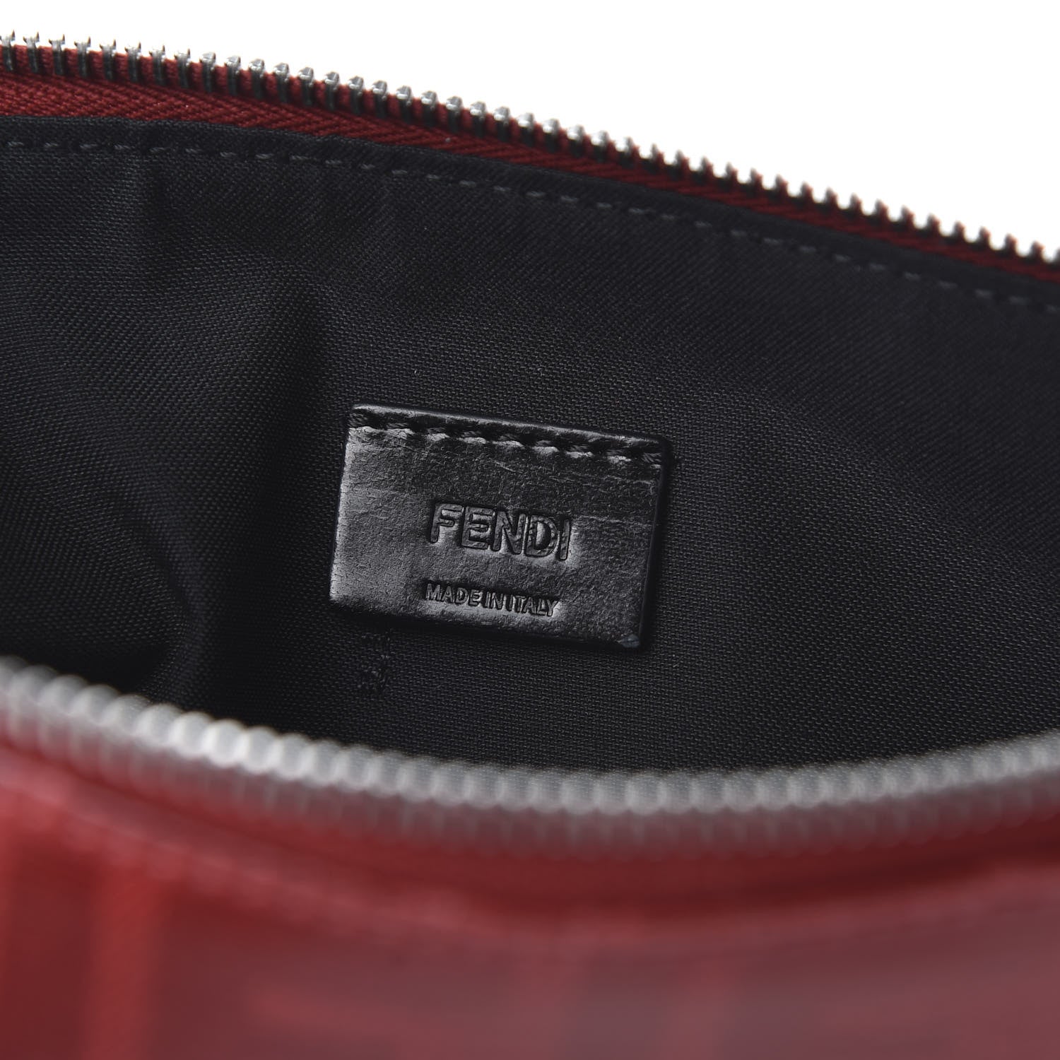 Fendi Glazed Fabric Vitello Century FF 1974 Stamp Patch Flat Pouch Rosso Black 6 of 7