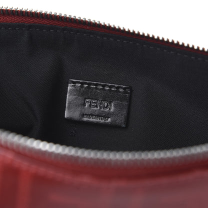 Fendi Glazed Fabric Vitello Century FF 1974 Stamp Patch Flat Pouch Rosso Black 6 of 7