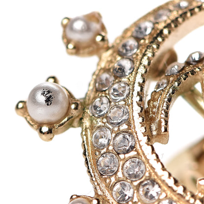 Chanel Crystal Pearl CC Crescent Moon Clip On Earrings Gold 5 of 6