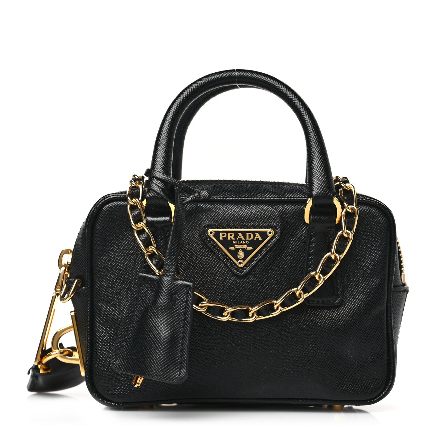 Saffiano Lux Mini Top Handle Crossbody Bag Black