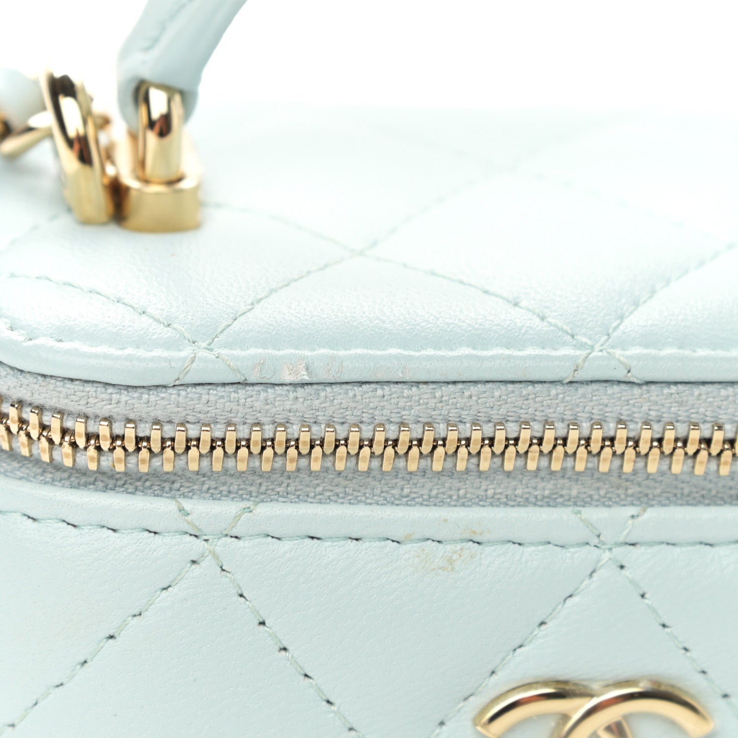 Chanel Lambskin Quilted Top Handle Mini Vanity Case With Chain Light Blue 12 of 13