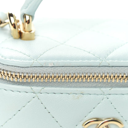 Chanel Lambskin Quilted Top Handle Mini Vanity Case With Chain Light Blue 12 of 13