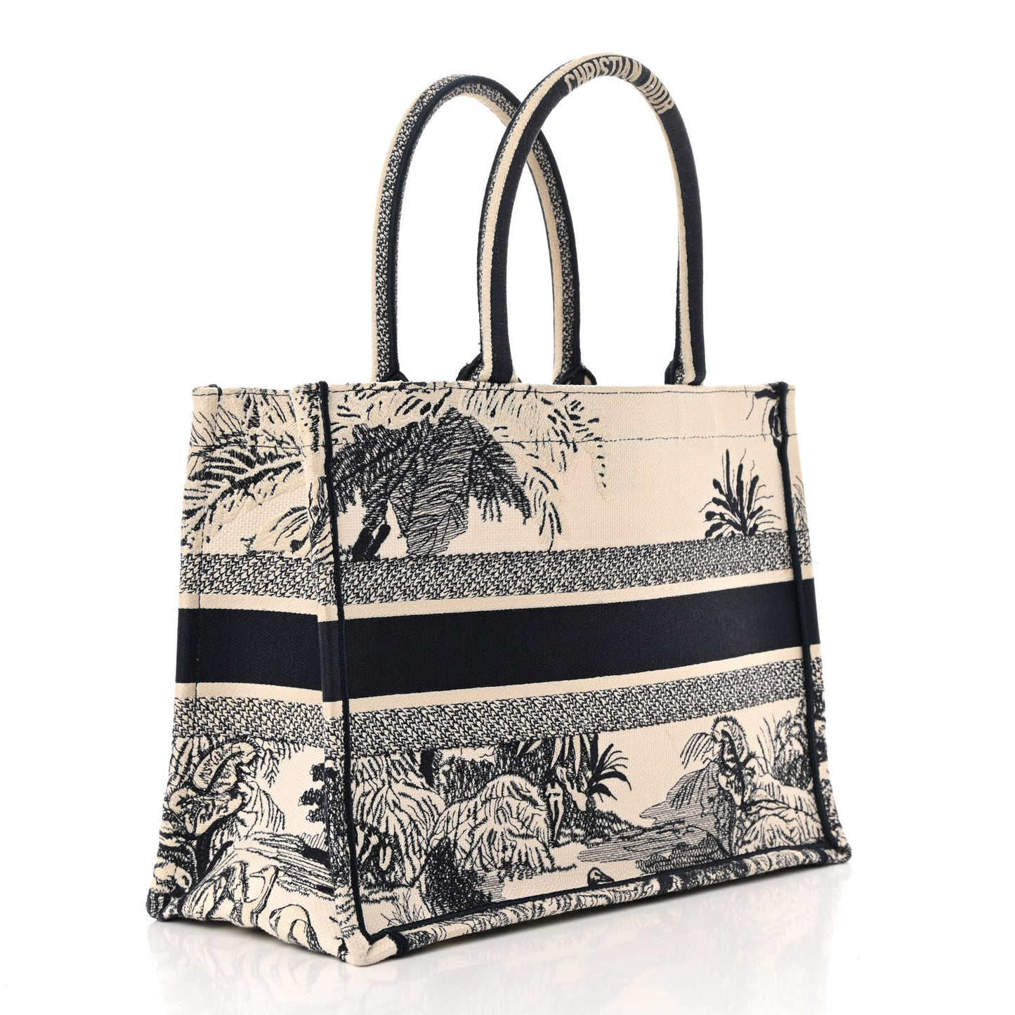 Canvas Embroidered Medium Palms Toile De Jouy Book Tote Blue