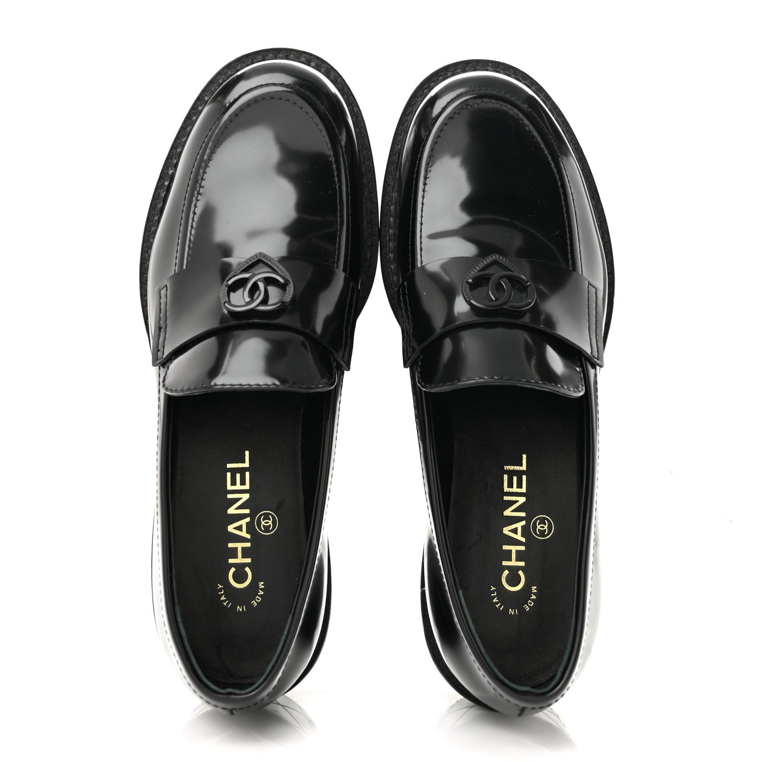 Chanel Shiny Calfskin Quilted CC Mocassin Loafers 39 Black 2 of 11