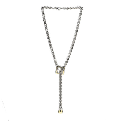 David Yurman Sterling Silver 18K Yellow Gold Quatrefoil Lariat Wheat Chain Necklace 3 of 6