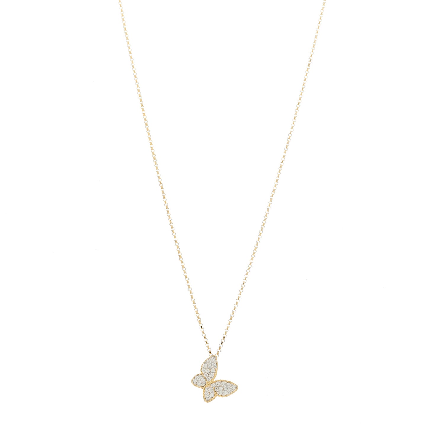 18K Yellow Gold Diamond Princess Butterfly Pendant Necklace