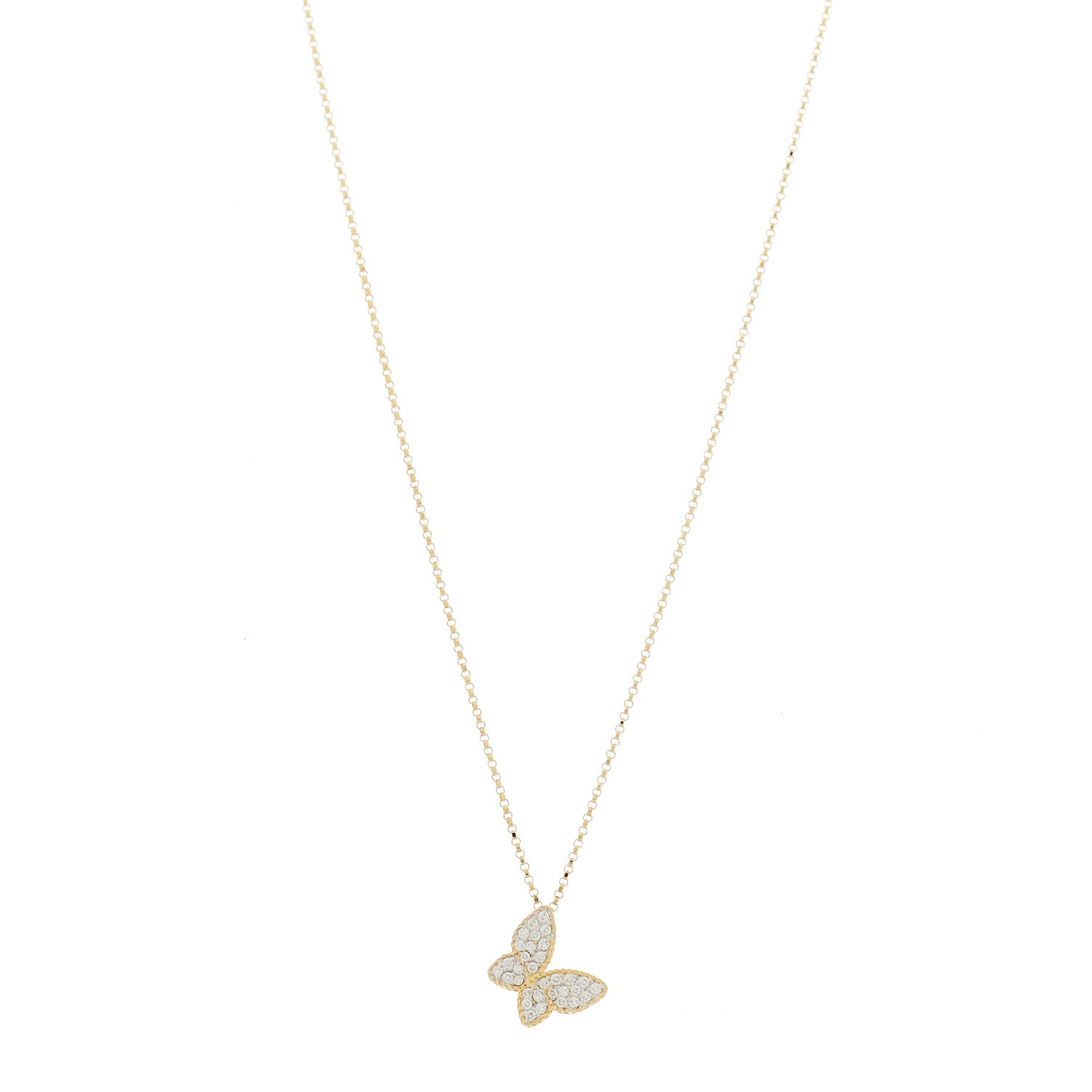 Roberto Coin 18K Yellow Gold Diamond Princess Butterfly Pendant Necklace 1 of 6