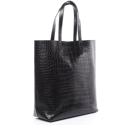 Saint Laurent Calfskin Crocodile Embossed Bold Shopper Tote Black 4 of 12