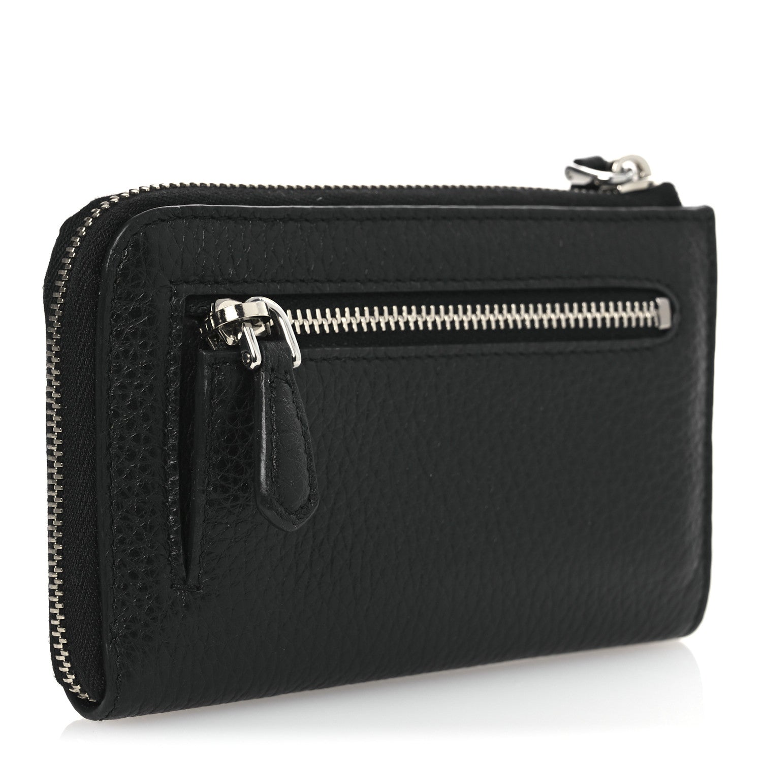 Prada Vitello Daino Stitch Triangle Zip Around Keychain Black 3 of 8