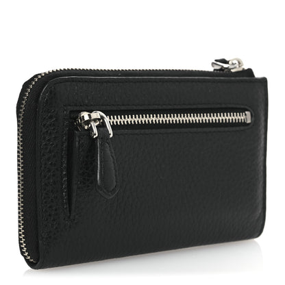 Prada Vitello Daino Stitch Triangle Zip Around Keychain Black 3 of 8