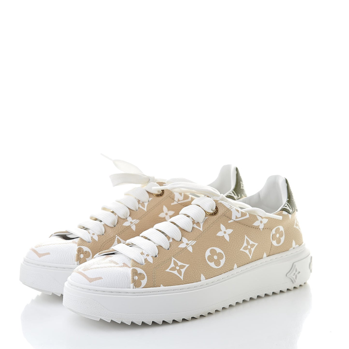 Monogram Giant Time Out Sneakers 37.5 Kaki White Beige