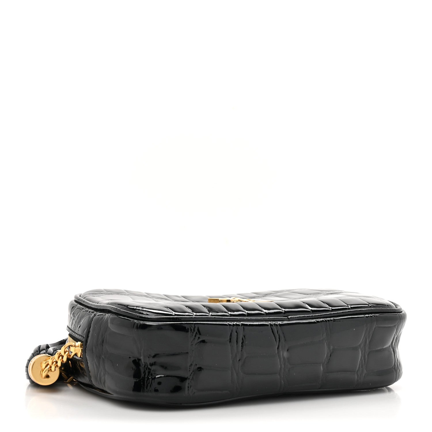 Saint Laurent Patent Calfskin Crocodile Embossed Monogram Mini Lou Camera Bag Black 4 of 12
