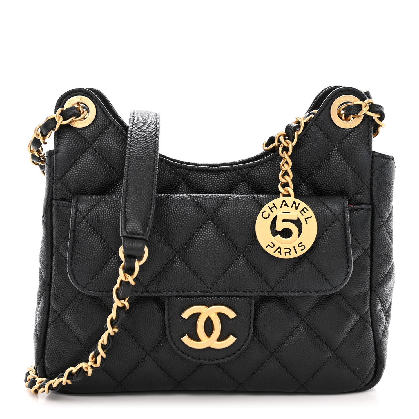 Caviar Quilted Small Wavy CC Hobo Black