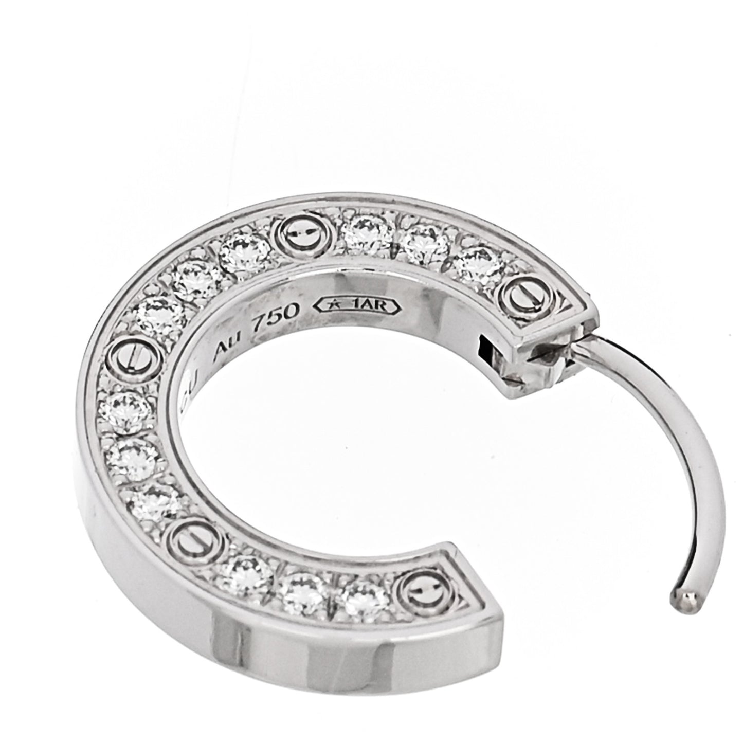 18K White Gold Diamond Pave Single LOVE Hoop Earring