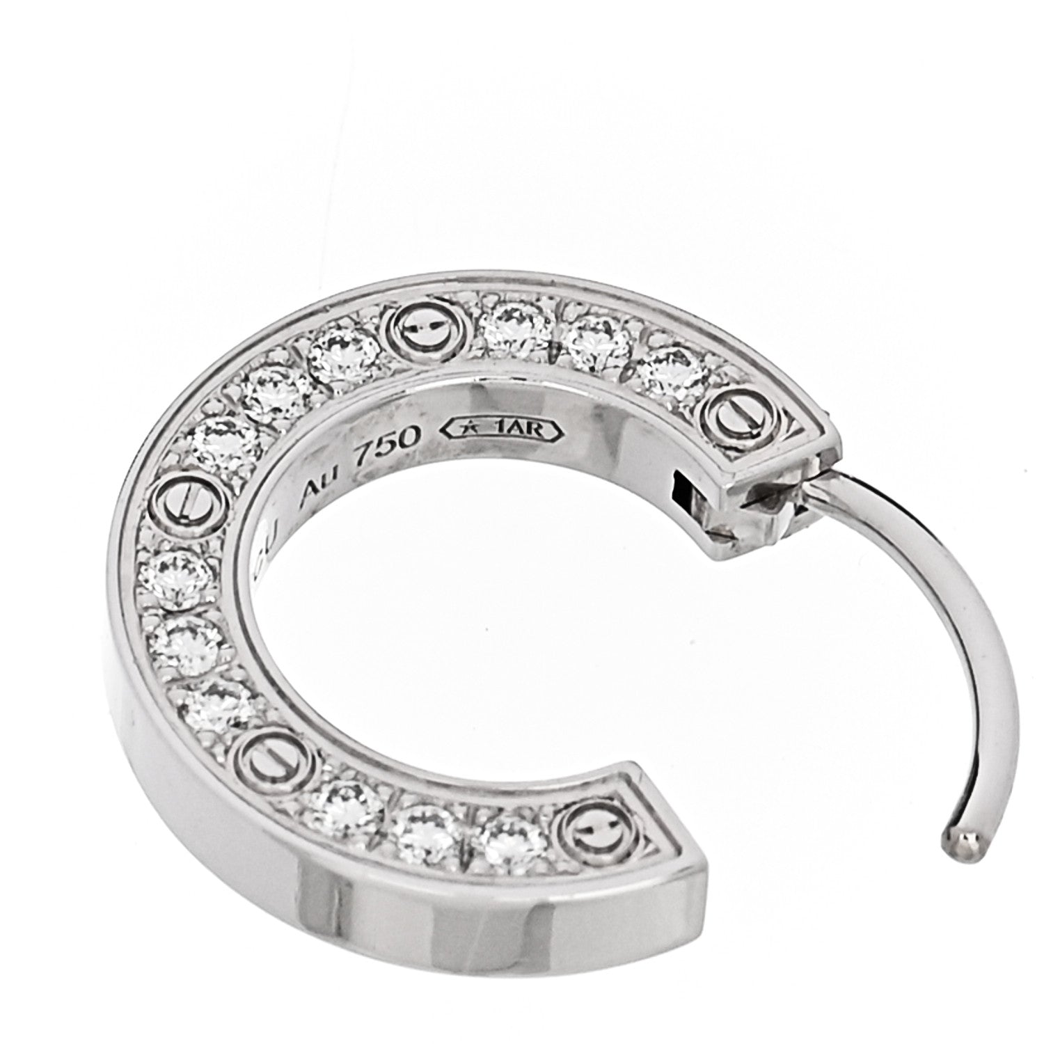 Cartier 18K White Gold Diamond Pave Single LOVE Hoop Earring 5 of 6