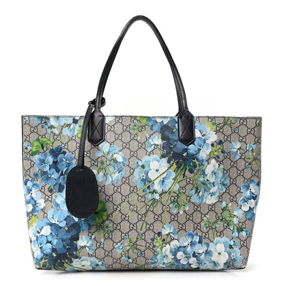 Gucci GG Supreme Monogram Blooms Medium Reversible Tote Beige Blue Navy 1 of 15