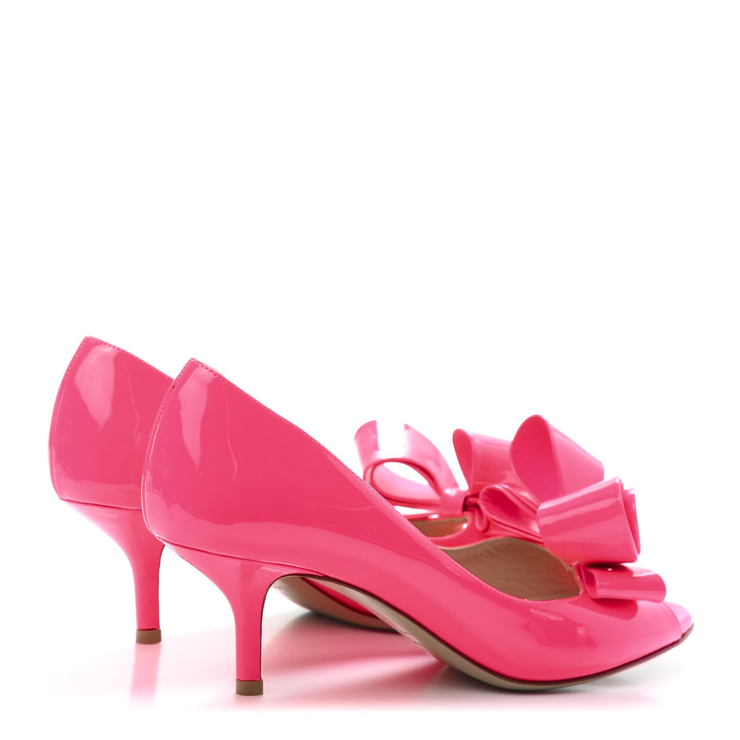 Patent Couture Bow Peep Toe Low Heel Pumps 37.5 Peony
