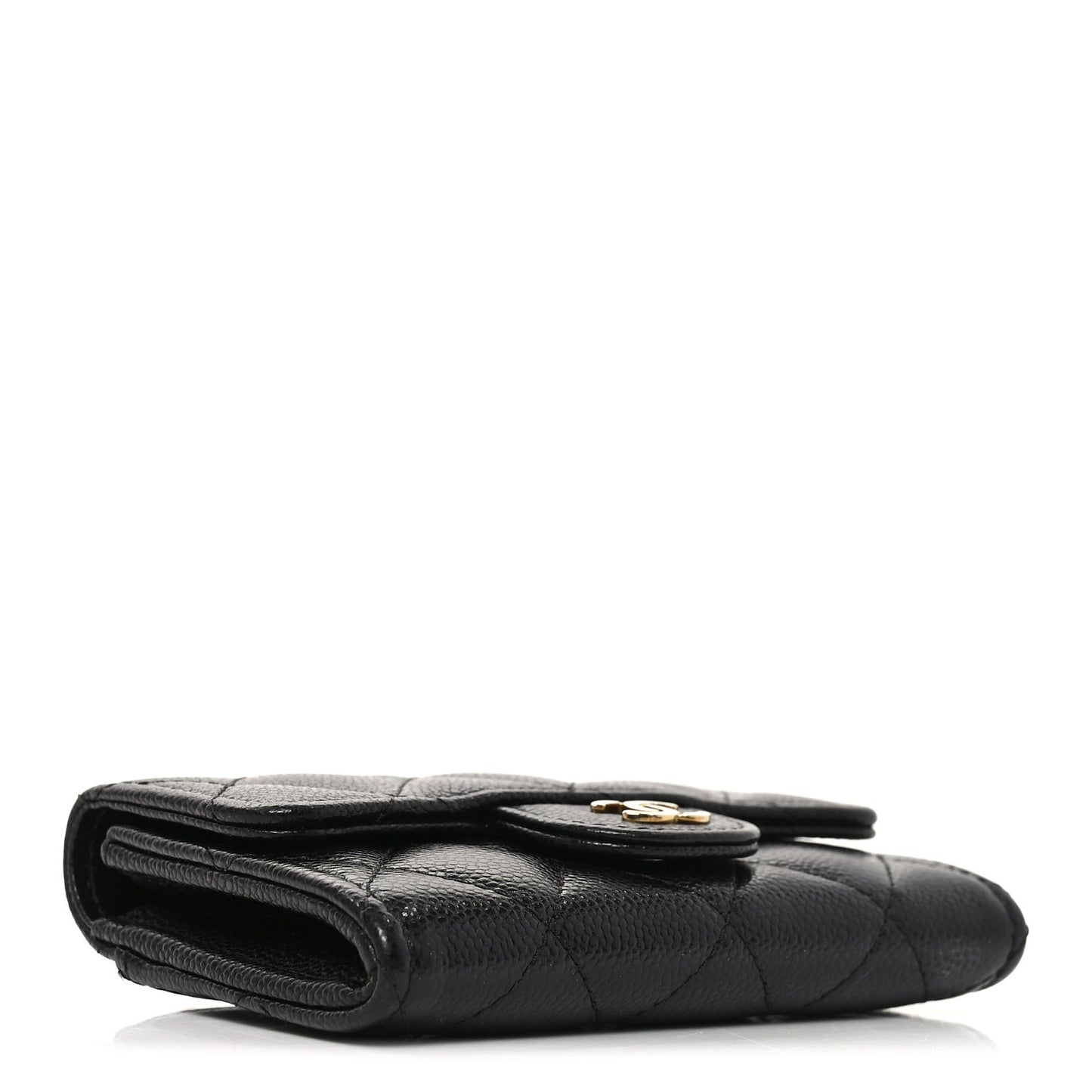 Caviar Quilted Flap Card Holder Wallet Black