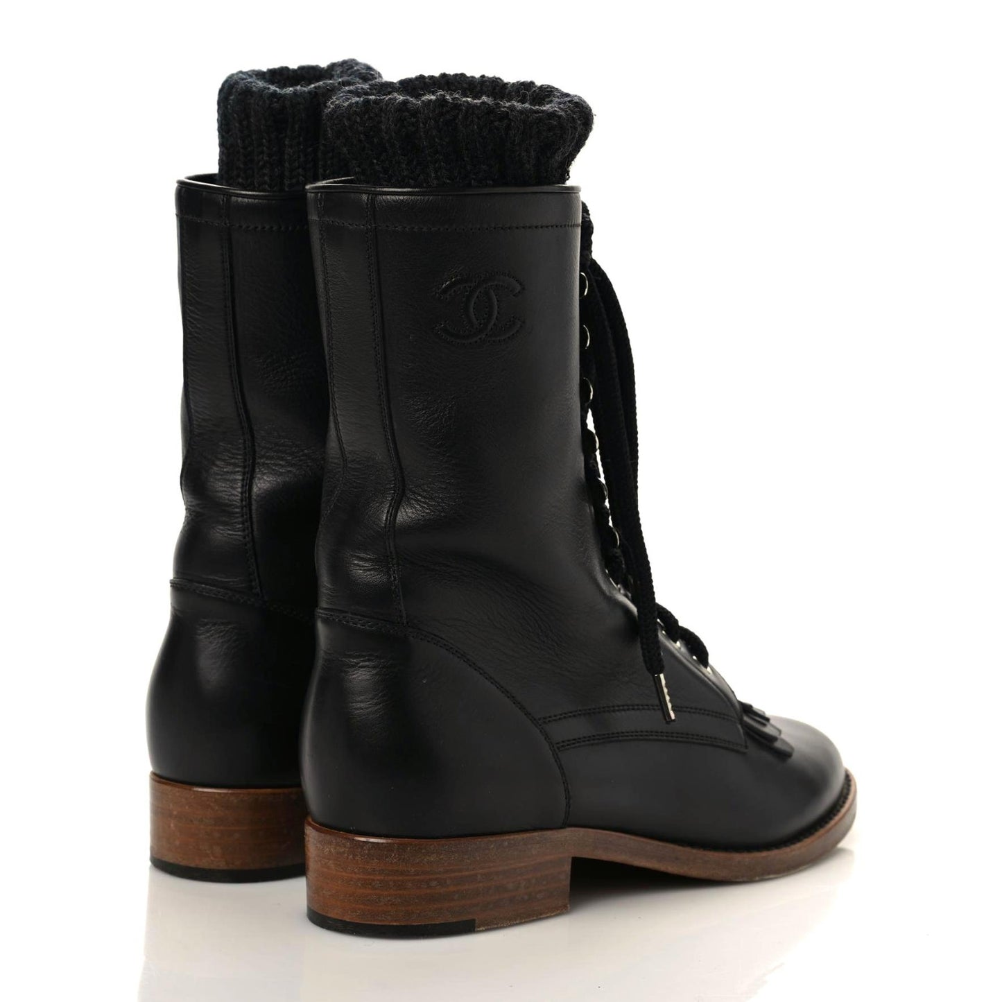 Calfskin Sock High CC Combat Boots 39.5 Black Dark Grey
