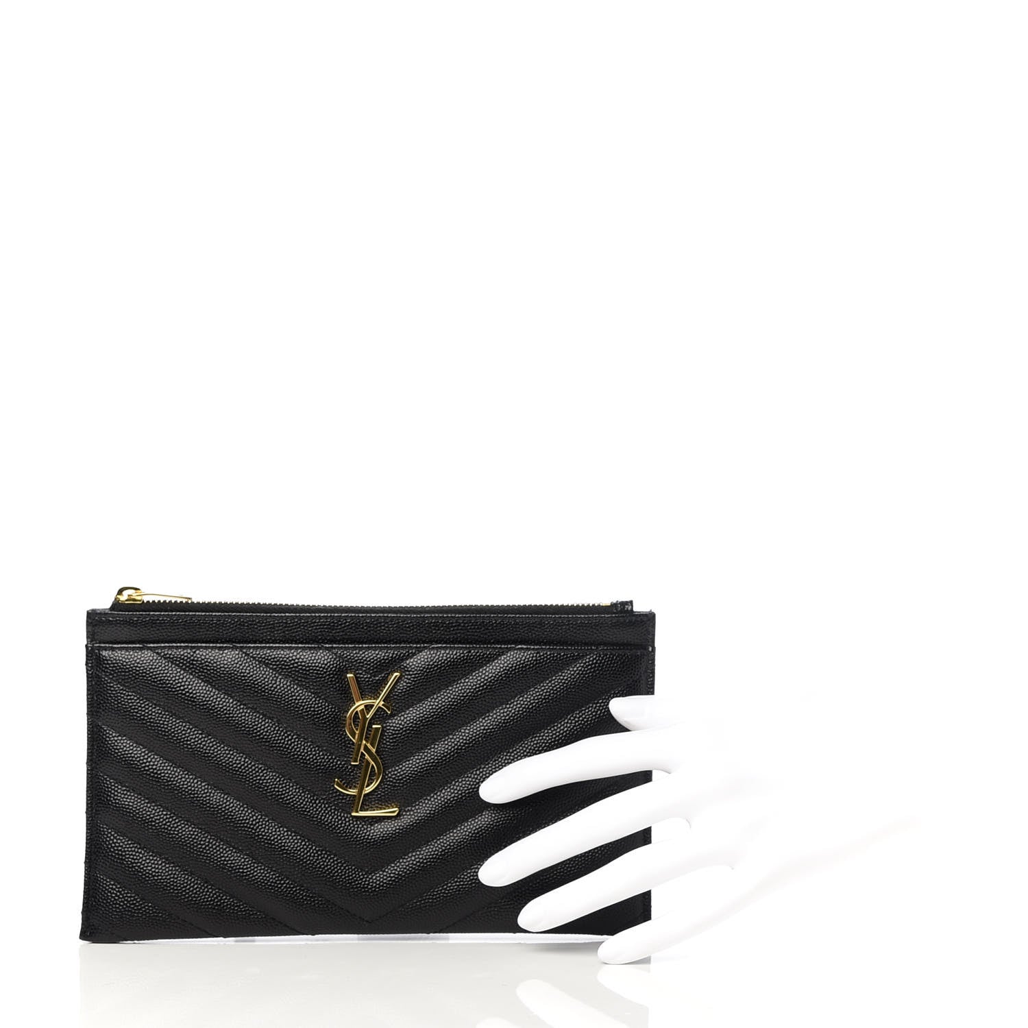 Saint Laurent Grain De Poudre Chevron Monogram Bill Pouch Black 2 of 8