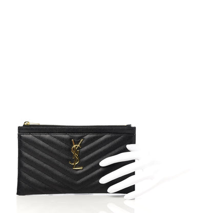 Saint Laurent Grain De Poudre Chevron Monogram Bill Pouch Black 2 of 8