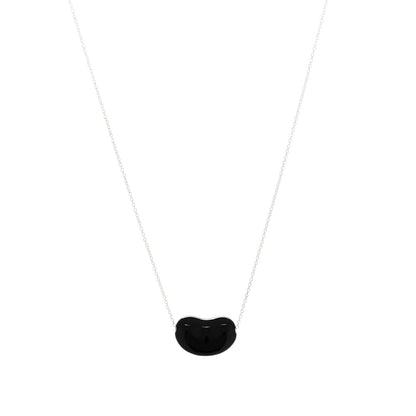 Tiffany Sterling Silver Black Jade 12mm Elsa Peretti Bean Pendant Necklace 1 of 6