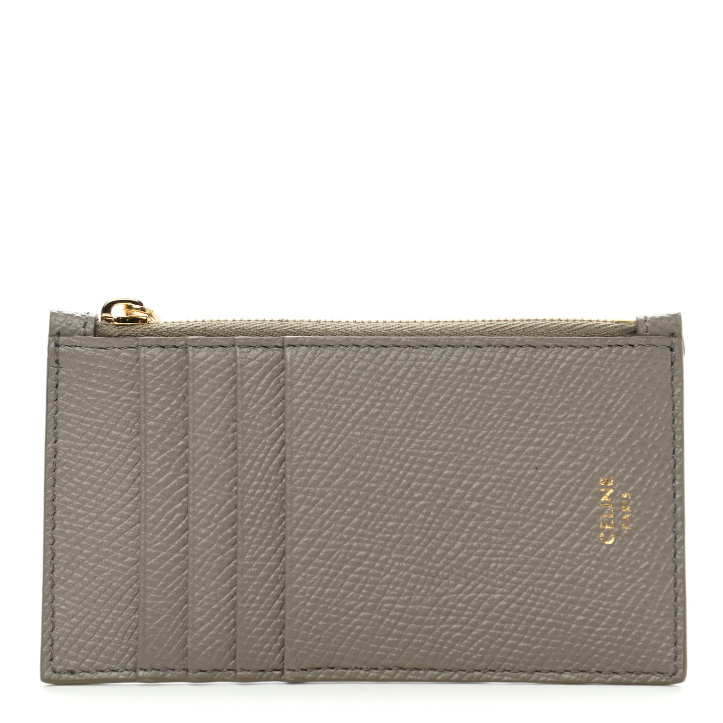 Grained Calfskin Zipped Card Holder Pebble