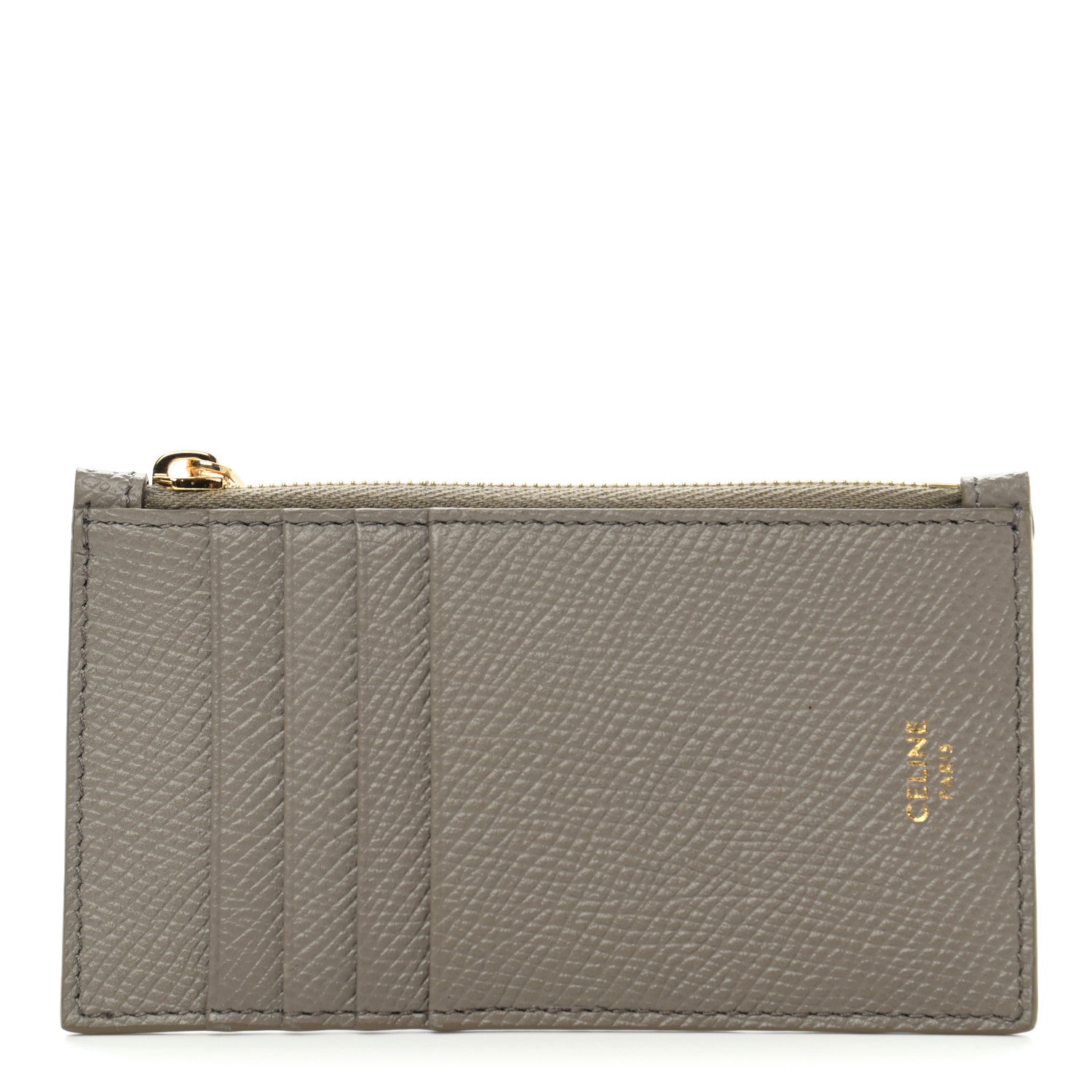 Celine Grained Calfskin Zipped Card Holder Pebble 1 of 8