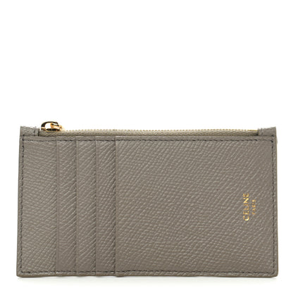 Celine Grained Calfskin Zipped Card Holder Pebble 1 of 8