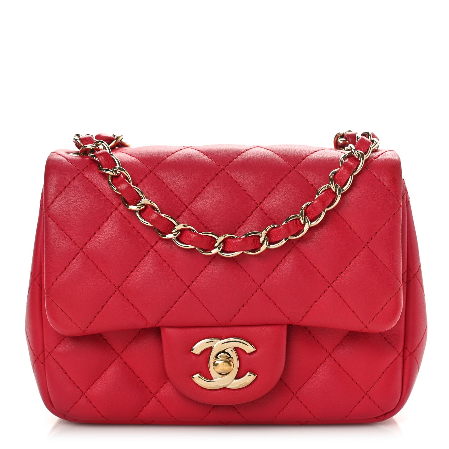 Lambskin Quilted Mini Square Flap Red