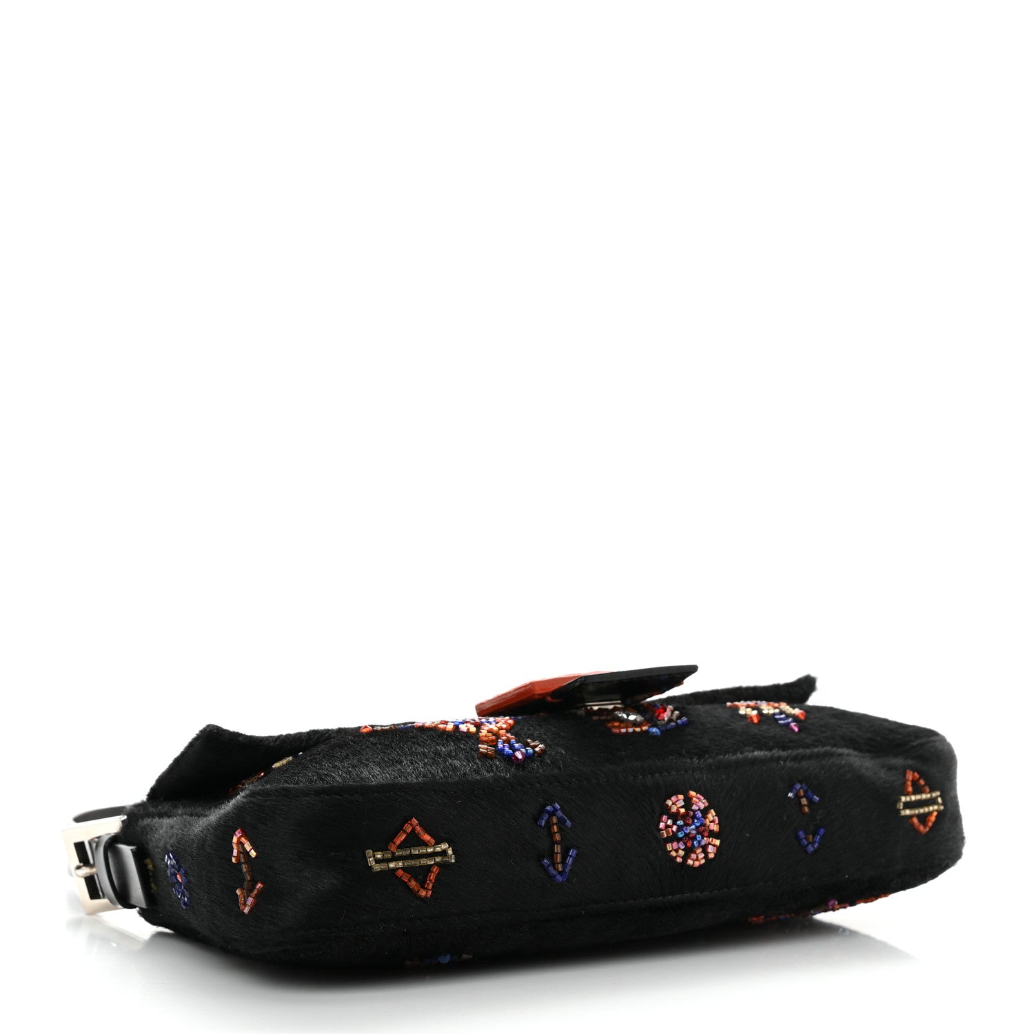 Fendi Calf Hair Beaded Baguette Black Multicolor 4 of 11