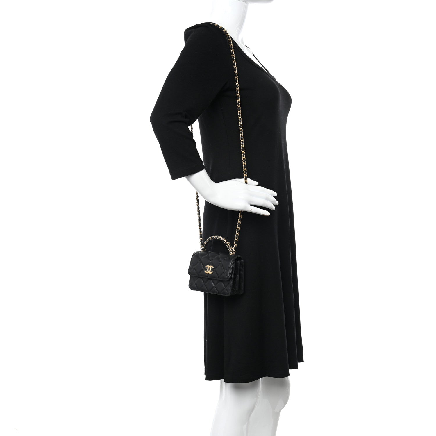Chanel Lambskin Quilted Chain Top Handle Clutch With Chain Black 2 of 11