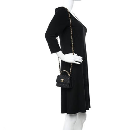 Chanel Lambskin Quilted Chain Top Handle Clutch With Chain Black 2 of 11
