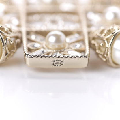 Chanel Pearl Baguette Crystal Sparkling Pearls CC Brooch White Light Gold 4 of 4