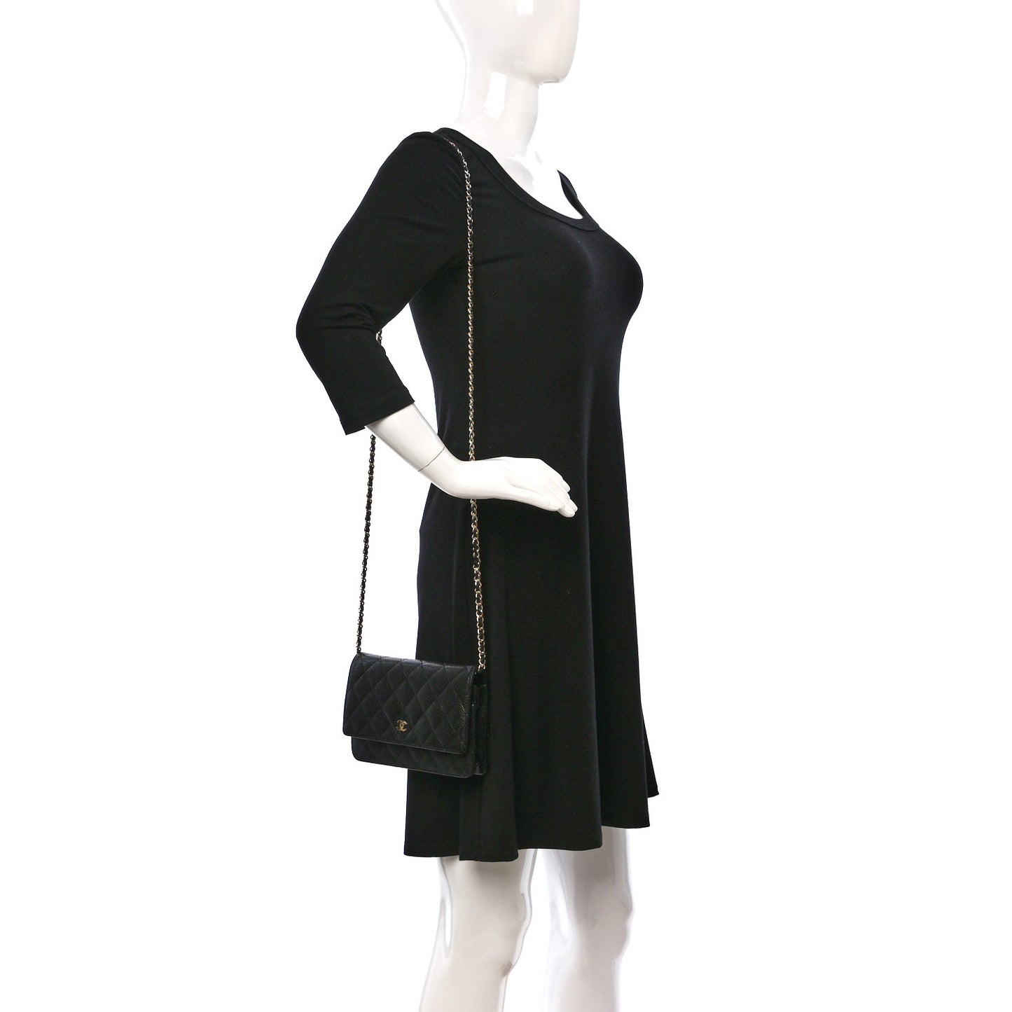 Caviar Quilted Wallet on Chain WOC Black