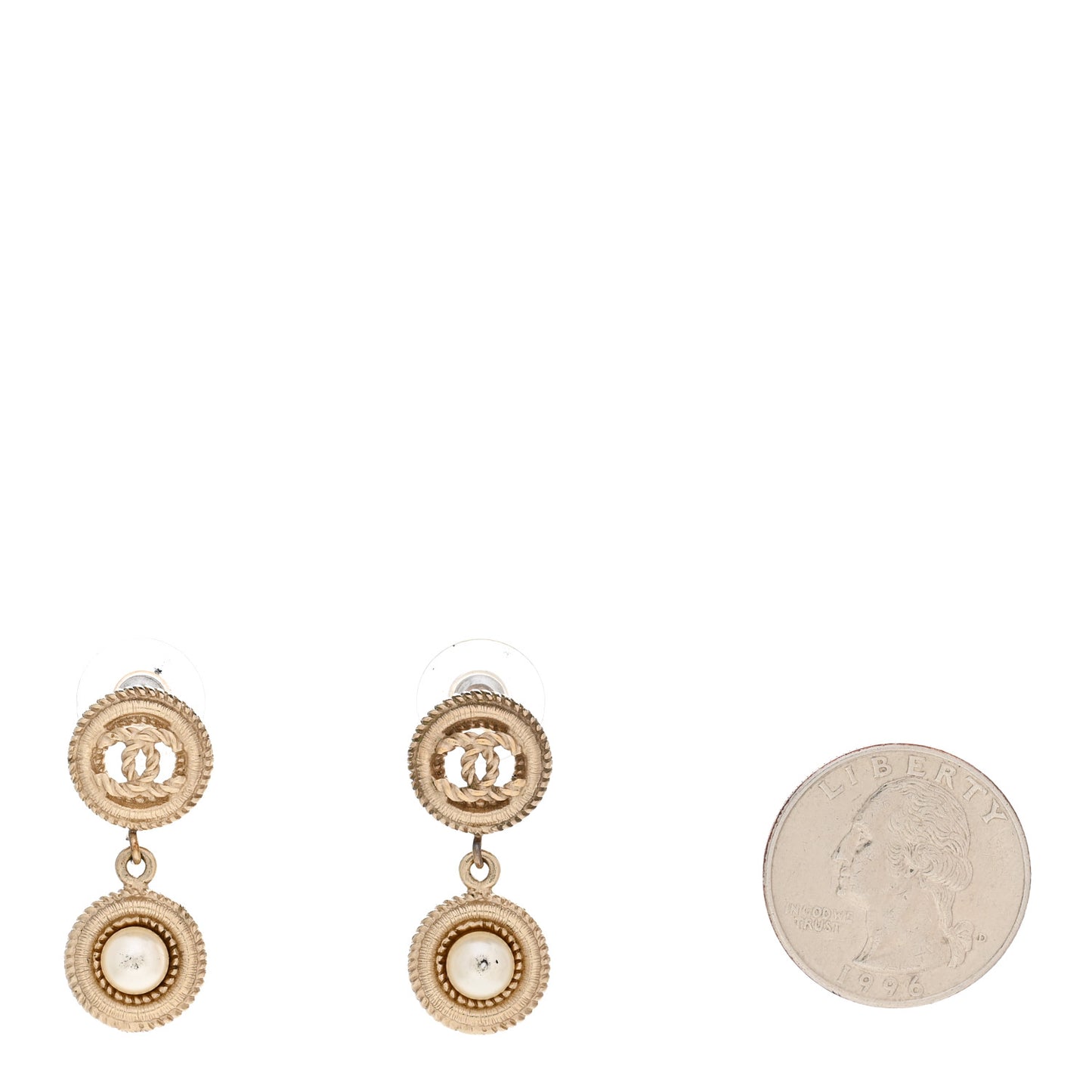 Pearl Textured CC Round Drop Earrings Gold
