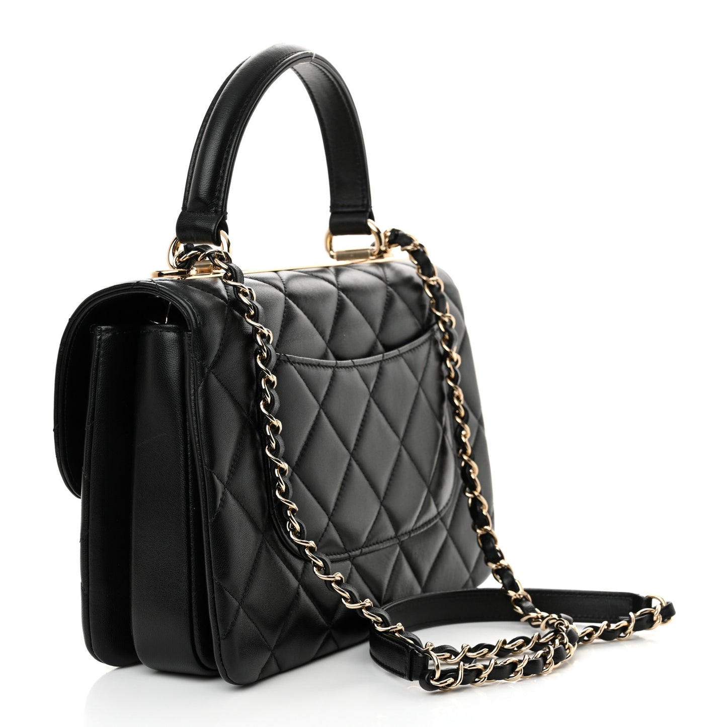 Lambskin Quilted Small Trendy CC Dual Handle Flap Bag Black