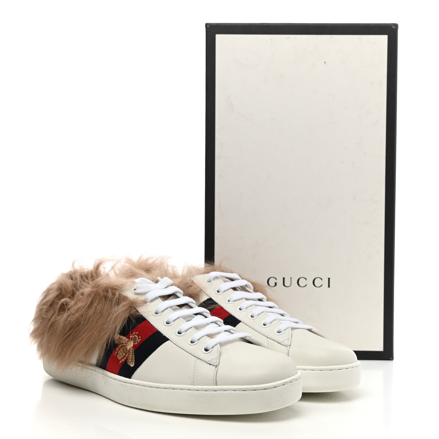 Gucci Calfskin Wool Web Bee Embroidered Mens Ace Sneakers 10 White 9 of 9