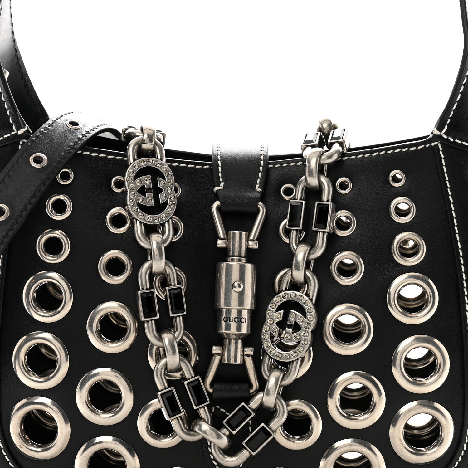 Gucci Calfskin Ha Ha Ha Jackie 1961 Eyelet Hobo Black 7 of 9
